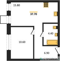 Планировка однокомнатной(квартира) площадью 37.7 квадратных метров в “ЖК Никольский квартал Отрада”