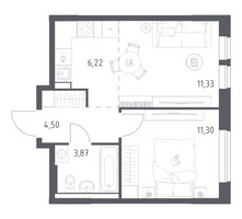 Планировка однокомнатной(квартира) площадью 37.22 квадратных метров в “ЖК Квартал Авиаторов”