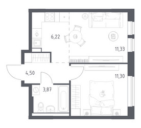 Планировка однокомнатной(квартира) площадью 37.22 квадратных метров в ЖК “ЖК Квартал Авиаторов”