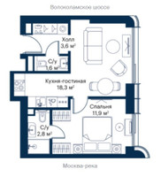 Планировка однокомнатной(квартира) площадью 37.02 квадратных метров в “ЖК City bay (Сити Бэй)”