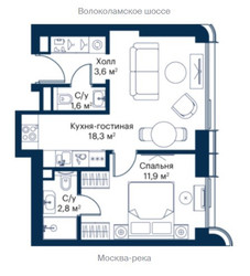 Планировка однокомнатной(квартира) площадью 37.02 квадратных метров в ЖК “ЖК City bay (Сити Бэй)”