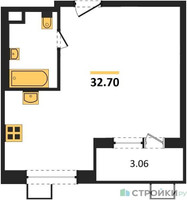Планировка однокомнатной(квартира) площадью 32.7 квадратных метров в “Жилые кварталы Новое Пушкино”