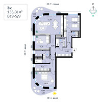 Планировка трехкомнатной(квартира) площадью 135.81 квадратных метров в “СберСити в Рублево-Архангельском”