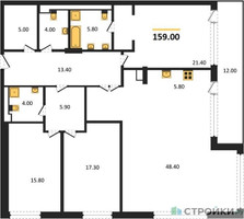 Планировка трехкомнатной(квартира) площадью 157 квадратных метров в “ЖК Вишневый сад”