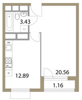 Планировка однокомнатной(квартира) площадью 38.04 квадратных метров в “ЖК Время”