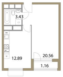 Планировка однокомнатной(квартира) площадью 38.04 квадратных метров в ЖК “ЖК Время”