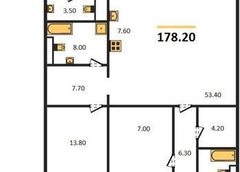 Планировка 4+ комнатной(квартира) площадью 178.6 квадратных метров в ЖК “ЖК OPUS (Опус)”