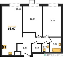 Планировка двухкомнатной(квартира) площадью 63.07 квадратных метров в “ЖК Квартал Тетрис”