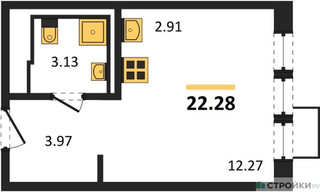 Планировка студии(квартира) площадью 22.28 квадратных метров в “ЖК Квартал Ивакино”