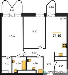 Планировка двухкомнатной(квартира) площадью 72.8 квадратных метров в ЖК “ЖК Союз (СВАО)”