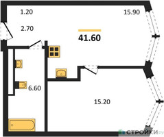 Планировка однокомнатной(квартира) площадью 41.6 квадратных метров в “Акценты”