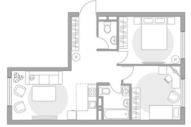 Планировка трехкомнатной(квартира) площадью 54.02 квадратных метров в ЖК “ЖК Аникеевский”