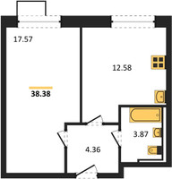 Планировка однокомнатной(квартира) площадью 38.38 квадратных метров в “ЖК Квартал Сабурово”