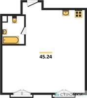 Планировка однокомнатной(квартира) площадью 45.24 квадратных метров в “ЖК Дом Достижение”