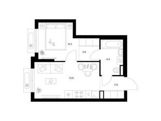 Планировка однокомнатной(квартира) площадью 31.8 квадратных метров в ЖК “ЖК Ильинские луга”