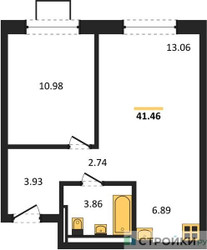 Планировка однокомнатной(квартира) площадью 41.46 квадратных метров в ЖК “ЖК Квартал Западный”