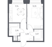 Планировка однокомнатной(апартаменты) площадью 35.13 квадратных метров в “ЖК Апарт-отель Тропарево парк”