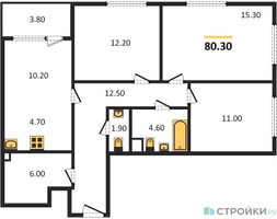 Планировка трехкомнатной(квартира) площадью 80.3 квадратных метров в “Жилой квартал Новое Медведково”
