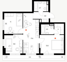 Планировка трехкомнатной(квартира) площадью 66.9 квадратных метров в ЖК “ЖК Саларьево парк”