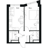 Планировка однокомнатной(квартира) площадью 42.9 квадратных метров в “ЖК Нексус от Аквилон”