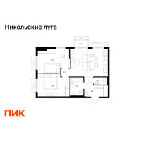 Планировка двухкомнатной(квартира) площадью 54.5 квадратных метров в “ЖК Никольские луга”