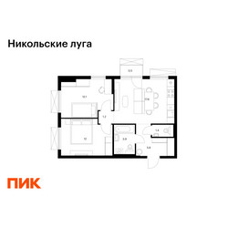 Планировка двухкомнатной(квартира) площадью 54.5 квадратных метров в ЖК “ЖК Никольские луга”