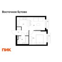 Планировка однокомнатной(квартира) площадью 33.3 квадратных метров в “ЖК Восточное Бутово”