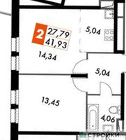 Планировка однокомнатной(апартаменты) площадью 41.93 квадратных метров в “ЖК Движение. Говорово”