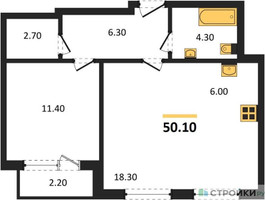 Планировка однокомнатной(квартира) площадью 50.1 квадратных метров в “Квартал Филатов луг”