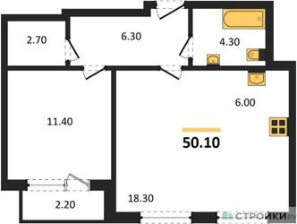 Планировка однокомнатной(квартира) площадью 50.1 квадратных метров в ЖК “Квартал Филатов луг”