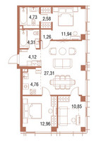 Планировка трехкомнатной(квартира) площадью 85.9 квадратных метров в “ЖК Symphony 34 (Симфония 34)”