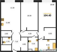 Планировка двухкомнатной(квартира) площадью 105.4 квадратных метров в “Роскошный квартал Life Time”