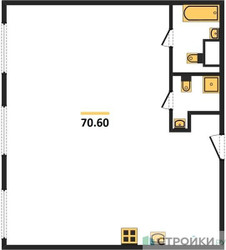 Планировка двухкомнатной(квартира) площадью 70.6 квадратных метров в ЖК “ЖК Nametkin Tower (Наметкин Тауэр)”