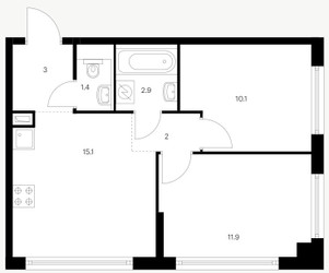Планировка двухкомнатной(квартира) площадью 46.2 квадратных метров в ЖК “ЖК Кутузовский квартал”