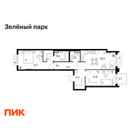 Планировка двухкомнатной(квартира) площадью 65.7 квадратных метров в “ЖК Зеленый парк”
