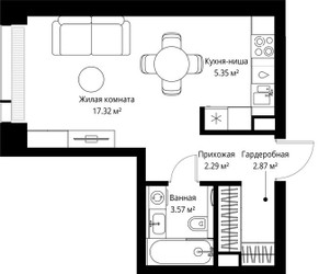 Планировка студии(квартира) площадью 31.4 квадратных метров в ЖК “ЖК Веер”