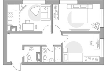 Планировка трехкомнатной(квартира) площадью 60.37 квадратных метров в ЖК “ЖК Тринити”