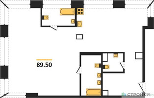 Планировка двухкомнатной(квартира) площадью 89.5 квадратных метров в “ЖК Luzhniki Collection (Коллекция Лужники)”
