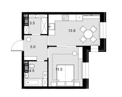 Планировка однокомнатной(квартира) площадью 38.3 квадратных метров в “ЖК Театральный квартал”