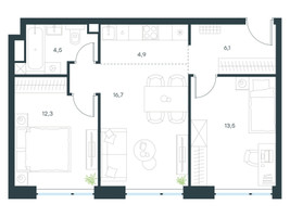 Планировка трехкомнатной(квартира) площадью 58 квадратных метров в “ЖК Левел Мичуринский”
