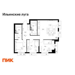 Планировка трехкомнатной(квартира) площадью 79.7 квадратных метров в ЖК “ЖК Ильинские луга”