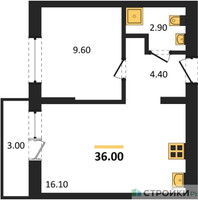 Планировка однокомнатной(квартира) площадью 36 квадратных метров в “ЖК Первый квартал”