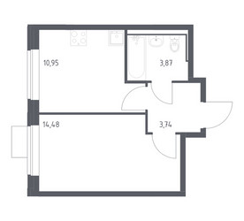 Планировка однокомнатной(квартира) площадью 33.04 квадратных метров в ЖК “ЖК Молжаниново”