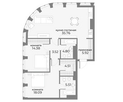 Планировка двухкомнатной(апартаменты) площадью 95.5 квадратных метров в “ЖК Sky View (Скай Вью)”