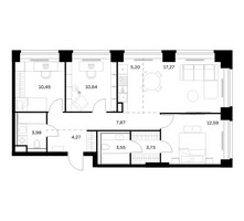 Планировка трехкомнатной(квартира) площадью 79.55 квадратных метров в “ЖК НОВА”