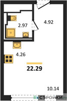 Планировка студии(квартира) площадью 22.29 квадратных метров в “ЖК Остафьево”