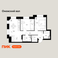 Планировка двухкомнатной(квартира) площадью 61.8 квадратных метров в “ЖК Онежский вал”