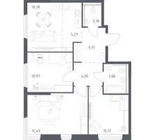 Планировка трехкомнатной(квартира) площадью 68.53 квадратных метров в “ЖК Пригород Лесное”