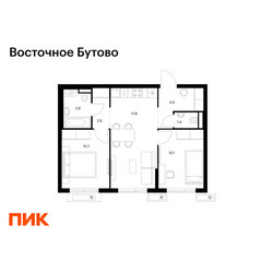Планировка двухкомнатной(квартира) площадью 51.4 квадратных метров в ЖК “ЖК Восточное Бутово”