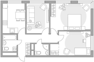 Планировка трехкомнатной(квартира) площадью 67.86 квадратных метров в ЖК “ЖК Императорские Мытищи”